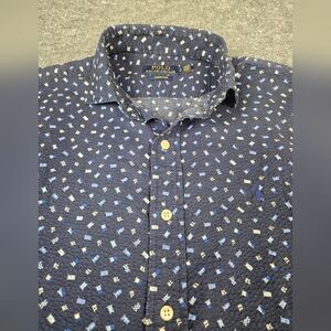 Polo Ralph Lauren Seersucker Nautical Flag Short Sleeve Button Down Shirt Small